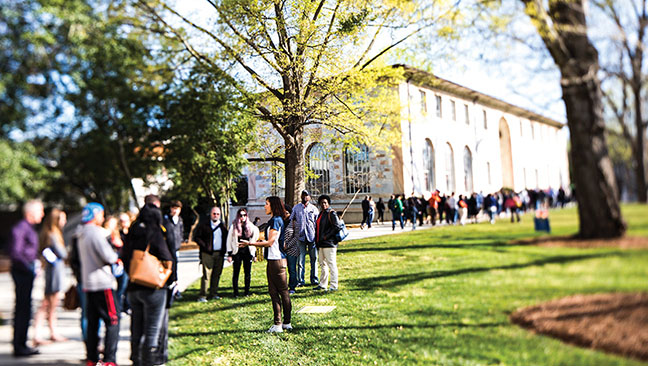 students lined up on Quad